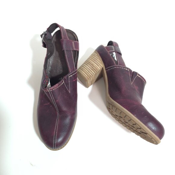 Timberland Earthkeepers Burgundy Red Leather Stacked Heel Mules Women’s Size 8 - Picture 10 of 11